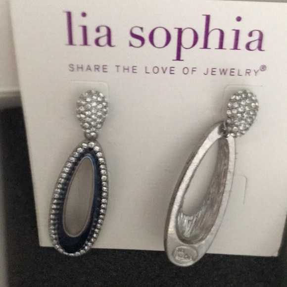 Lia Sophia Blue Dangle Earrings with Crystals - Picture 3 of 3